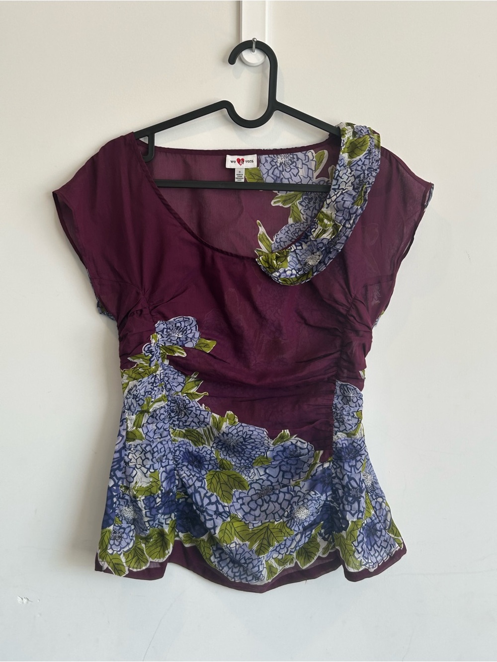 We Love Vera for Anthropologie NWOT Floral Peplum Blouse Plum Purple Size 0 - Picture 3 of 9